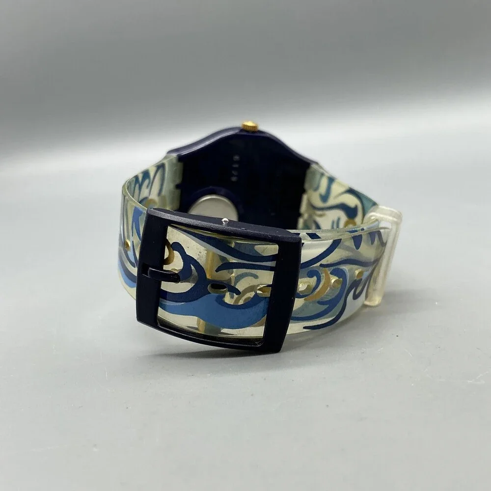 Vintage Swatch Algarve Men Watch 34mm White Blue Band Swiss New Battery